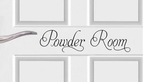 Vista 2 de Powder Room - Calcomanía de vinilo para pared, 20 x 5 pulgadas, decoración artística, letras decorativas (negro mate)