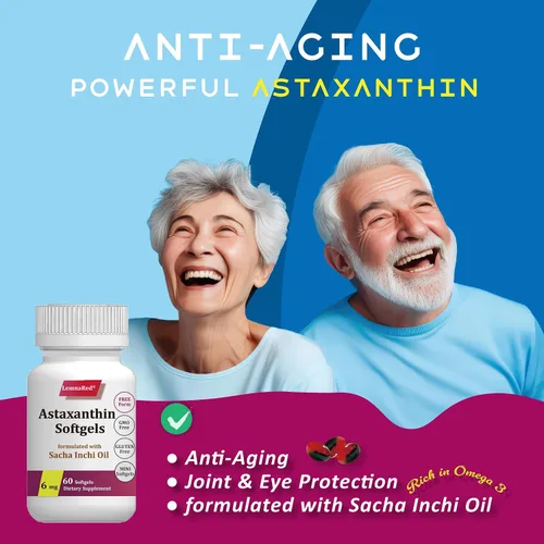 Vista 8 de Astaxantina de forma libre 6 mg Softgel-60 cápsulas blandas Suplemento dietético antioxidante más fuerte que apoya la salud de los ojos
