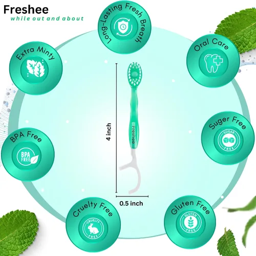 Vista 3 de Freshee Bead - Mini cepillo de dientes desechable 5 en 1 con perla de pasta de dientes + hilo dental + palillo + raspador de lengua