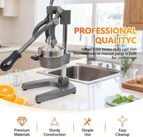 Vista 3 de Exprimidor de cítricos de hierro fundido, exprimidor manual comercial extra grande, exprimidor de granada naranja, limón, lima y granada con taza