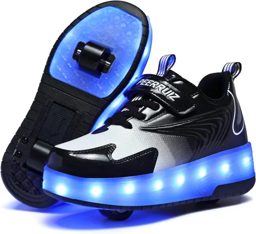 Vista 2 de HHSTS Zapatos para niños con ruedas, zapatos de color de luz LED, patines brillantes, zapatos de patinaje, regalos simples para niños y niñas