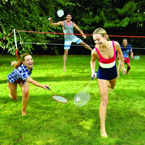 Vista 6 de Franklin Sports Juegos de Red de Bádminton - Patio Trasero al Aire Libre + Playa Red de Bádminton + Juego de Equipo - (4) Raquetas + (2) Volantes +