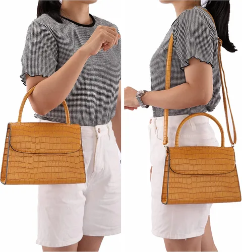 Vista 3 de Ayliss Bolso de mano de cocodrilo pequeño para mujer bolso de hombro clásico bolso de mano con asa superior bolso de piel sintética con cremallera