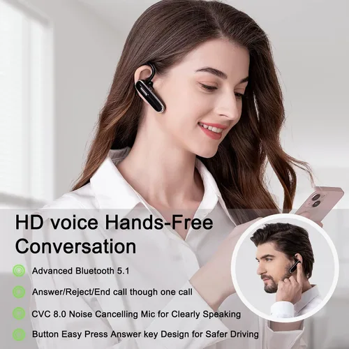 Vista 6 de Auricular Bluetooth para teléfonos móviles, V5.1 auriculares inalámbricos manos libres con estuche de carga de batería y micrófono incorporado
