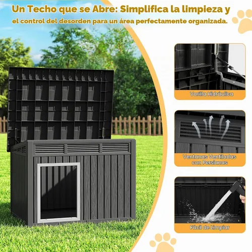 Vista 4 de Fancyango Casa grande para perros para interiores y exteriores, resistente a la intemperie y techo extraíble, se adapta a perros pequeños a grandes