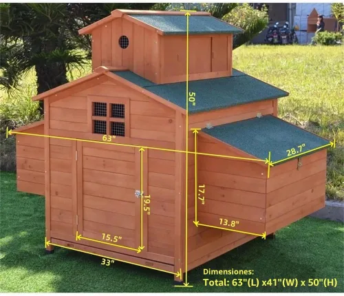 Vista 8 de Deluxe Gallinero de madera grande para gallinas, 6-10 pollos con 6 cajas de anidado