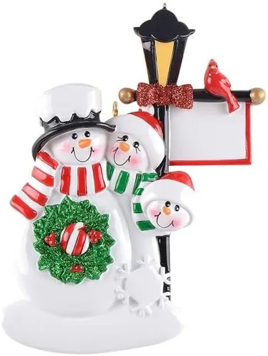 Vista 6 de Adornos de Navidad personalizados para la familia de muñeco de nieve 2025, muñeco de nieve, familia de 3 Navidad con bufanda roja y verde, copos