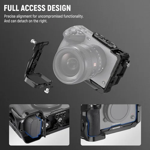 Vista 8 de NEEWER Cage Camera Cage with HDMI Cable Clamp, NATO Rail, 3/8 Inch ARRI Positioning Holes, 1/4 Inch Thread Compatible with Sony FX3 FX30 Original