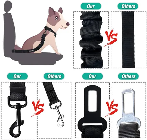 Vista 4 de COOYOO cinturón de seguridad retráctil y ajustable para perro, juego de 3 piezas, cinturón de nailon para vehículo, para que tu mascota esté segura