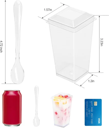 Vista 2 de EASERCY Paquete de 100 mini tazas de postre de 3 onzas con tapas y cucharas, tazas transparentes para postres con cucharas, tazas de parfait