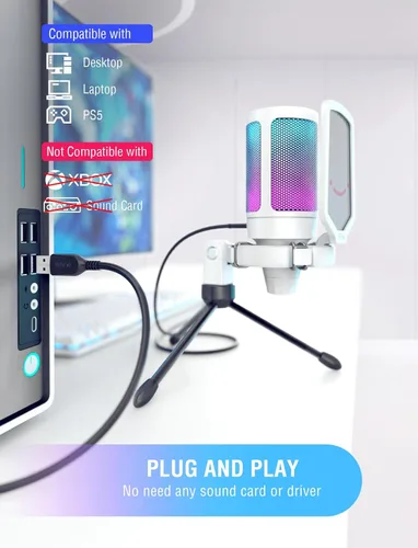 Vista 5 de FIFINE AmpliGame - Micrófono USB, grabación de juegos de PC, micrófono de computadora portátil, micrófono de condensador de podcasting