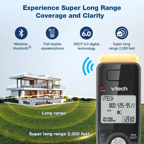 Vista 2 de VTech IS8128-11 - Teléfono inalámbrico DECT 6.0 de alcance superlargo para el hogar con contestador automático, alcance de hasta 2300 pies, bloqueo