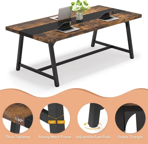 Vista 7 de Tribesigns Mesa de comedor para 8 personas, mesa de cocina rectangular de madera de 70.87 pulgadas con marco de metal resistente, mesa de comedor