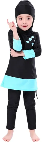 Vista 2 de OwlFay Mu - Trajes de baño para niñas y niños islámicos Burkini cubierta completa Hijab Top Pantalones Traje de baño Traje de baño
