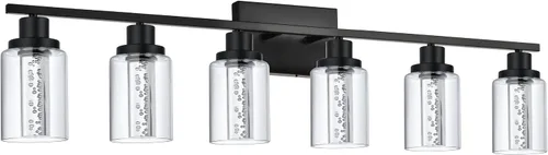 Vista 19 de MELUCEE Lámparas de tocador de baño, 3 luces LED sobre espejo, 3000 K-6000 K, moderna luz negra para baño con pantalla de cristal de burbujas, chips