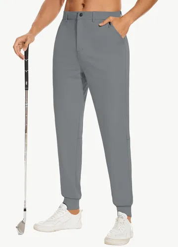 Vista 2 de JIM LEAGUE Pantalones deportivos de golf para hombre, con trabillas para cinturón, ajustados, elásticos, para trabajo, viajes, casual, corte cónico