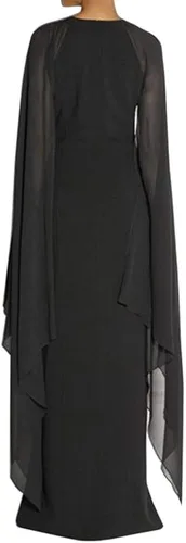 Vista 2 de Mayfasey - Maxivestido formal de noche para mujer con capa abertura frontal alta y mangas acampanadas