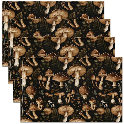 Vista 31 de Juego de 4 manteles individuales con diseño de hongos salvajes, acuarela, plantas naturales, decoración de plantas, para niños, adolescentes
