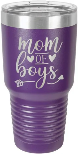 Vista 18 de MOM OF BOYS Vaso negro de 30 onzas con popote y tapa superior deslizante Taza de viaje de acero inoxidable Comparar con Yeti Rambler