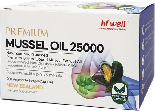 Vista 6 de Paquete de 3 cápsulas de mejillón Hi Well Premium 25000 200 cápsulas de cápsula vegetal