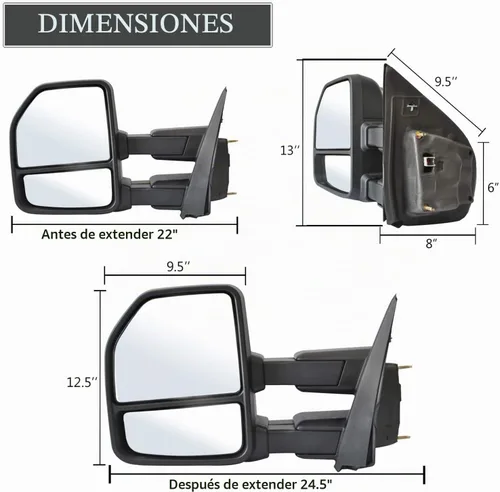 Vista 7 de espejo para remolque para Ford F150 Pickup Truck 2015 2016 2017 2018 2019 2020, luces de señal de giro LED, sensor de temperatura, desempañado Ford