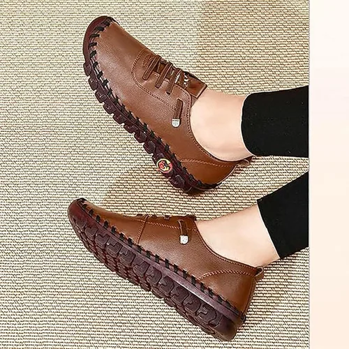 Vista 5 de Ortho Stride Plus Zapatos para mujer, zapatos ortopédicos suaves, zapatos planos antideslizantes de cabeza redonda, zapatos planos de cuero suave