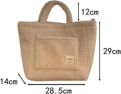 Vista 6 de Bolso cruzado de vellón de peluche Sherpa para mujer, bolso de hombro mullido de felpa Hobo bolso peludo suave otoño invierno