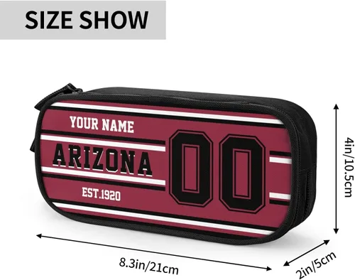 Vista 3 de Estuche de lápices personalizado Arizona con número de nombre, caja de lápices personalizada estilo fútbol, estuche de bolígrafo personalizado