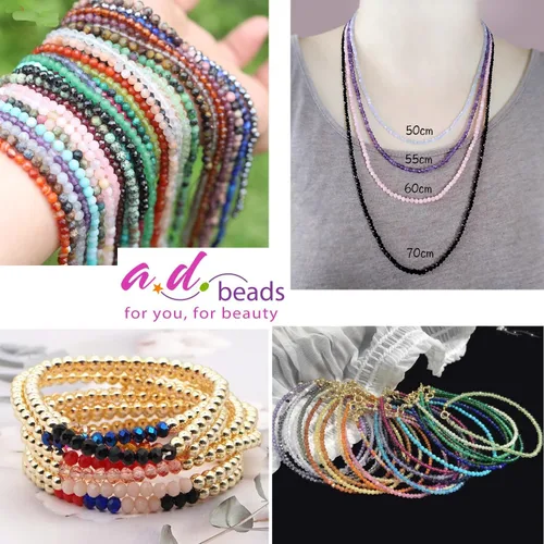 Vista 5 de AD Beads Cuentas naturales de piedras preciosas con corte de diamante micro facetado de 4 mm pequeñas y redondas para hacer collares y pulseras DIY