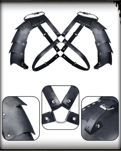 Vista 4 de Accesorios renacentistas para hombre, disfraz medieval vikingo, trajes de cinturón, capa de cuero, brazaletes vikingos para cosplay para hombre