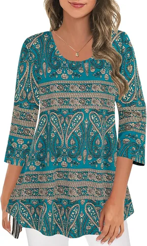 Vista 2 de Tencole Camisas de manga 34 para mujer, túnica elegante, ropa casual con estampado floral