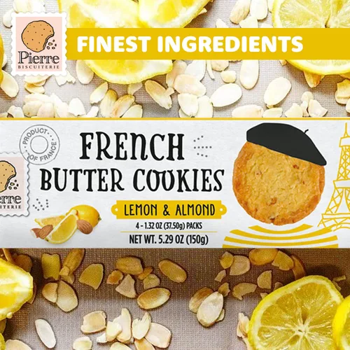 Vista 3 de Pierre Biscuiterie Galletas de mantequilla francesa con limón y almendra, caja de 5.29 onzas (paquete de 1)