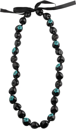 Vista 3 de BNQL Collar grueso hawaiano Kukui Nut Lei con cierre de lazo de cinta, regalo de graduación