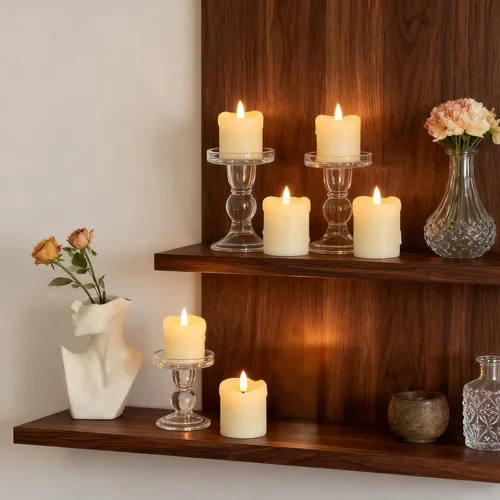 Vista 5 de Lezonic - Velas votivas sin llama operadas por batería con control remoto y temporizador, paquete de 6 (D:2" X H:2") velas LED de cera fluctuante