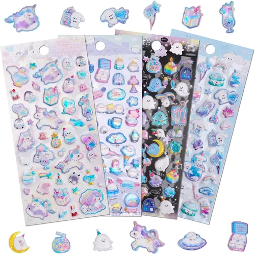Vista 8 de SHANGRLA Más de 600 mini calcomanías hinchadas – Lindas calcomanías pequeñas Kawaii 3D para niños, niñas, adultos – Micro adhesivo japonés
