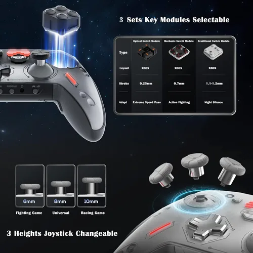 Vista 4 de BEITONG Zeus 2 Elite Wireless Controller - Hall Effect Triggers, Optical Buttons, 1000Hz Polling, 1000mAh, Multi-Platform for PCNSiOSAndroid