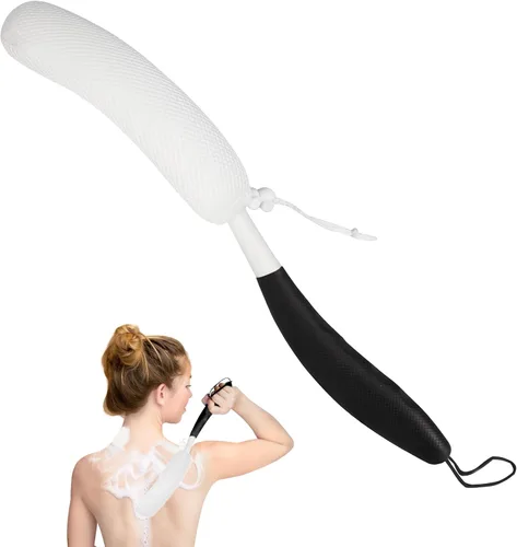 Vista 13 de Cepillo de ducha de mango largo de 15.35 pulgadas para el cuerpo, cepillo de espalda para ducha para hombres y mujeres, esponja de baño de mango