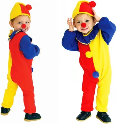 Vista 6 de QIAONIUNIU Halloween Childs Clown Costume Kids Baby Jumpsuits Toddlers Dress Up with Clown Nose and Clown Hat