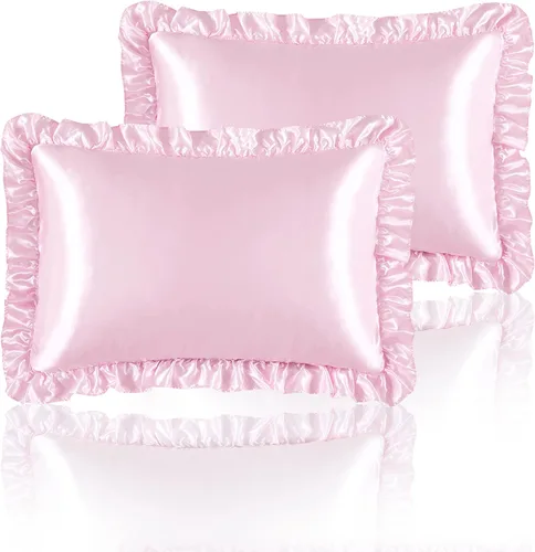 Vista 21 de Fundas de almohada de satén negro con volantes para el cabello y la piel, juego de 2 fundas de almohada de seda negras de tamaño estándar con cierre