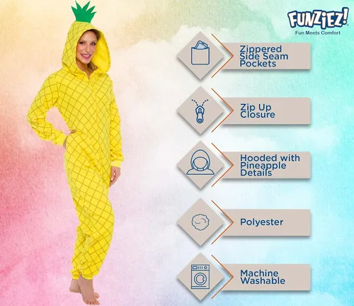 Vista 4 de Slim Pineapple and Avocado Adult Onesie - Food Halloween Costume - One Piece Cosplay Suit for Adults Women and Men FUNZIEZ