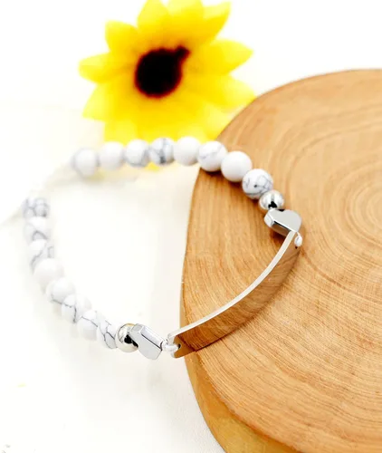 Vista 5 de Pulsera de identificación con nombre personalizado de 0.236 in, pulsera trenzada de piedra turquesa blanca para hombres, mujeres, mejores amigos