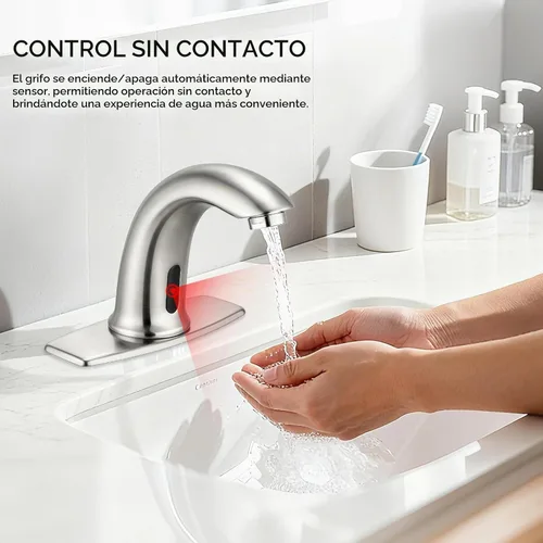 Vista 2 de Grifo de lavabo de baño con sensor de movimiento sin contacto Grifo sin contacto de níquel cepillado