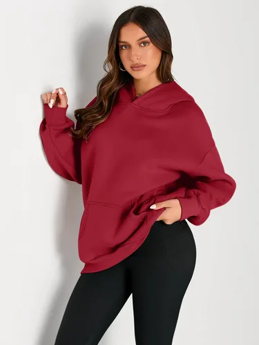 Vista 8 de Trendy Queen - Sudaderas extragrandes con capucha para mujer, suéteres de manga larga, sin botones, de vellón, de otoño, ropa de invierno