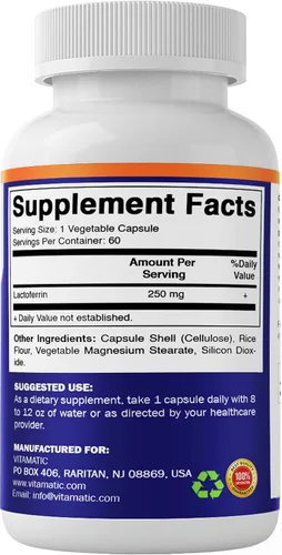 Vista 8 de Vitamatic Lactoferrin 250 mg, 60 Cápsulas Vegetales, Hecho en Estados