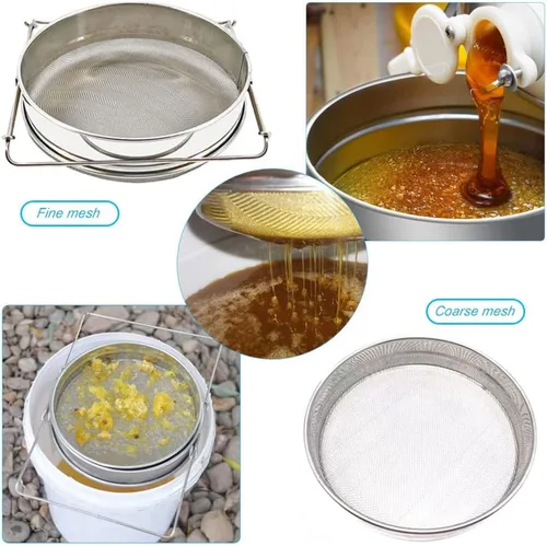 Vista 6 de Colador de miel para cubo de 5 galones de acero inoxidable doble tamiz filtro de miel para miel limpia con brazos extensibles de hasta 16.5 pulgadas