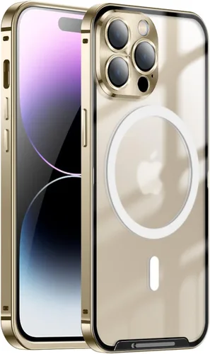 Vista 10 de Funda magnética para iPhone 14 Pro compatible con MagSafe con protector de lente de cámara y bloqueo de seguridad, carcasa trasera translúcida mate