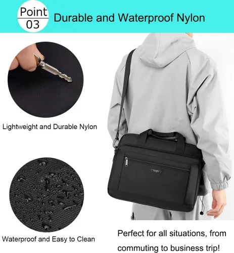 Vista 4 de Bolsa para laptop de 15.6 pulgadas para hombres y mujeres, impermeable, bolso de hombro para computadora, para negocios, oficina, trabajo, viajes
