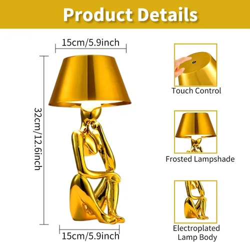 Vista 6 de Thinker Lamp Collection, lámpara de mesa inalámbrica, recargable, funciona con pilas, lámpara de escritorio, control táctil, portátil, LED, mesita