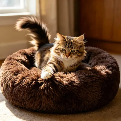 Vista 20 de Camas para gatos de interior – Cama para gatos lavable de 20/24 pulgadas, camas para perros pequeños y medianos, antiansiedad, cama redonda de felpa
