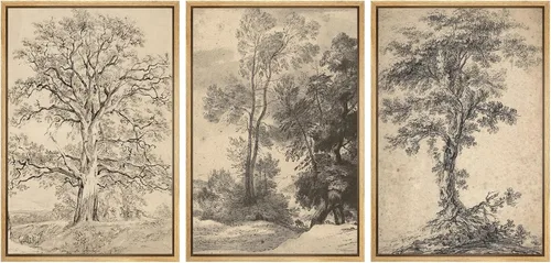 Vista 269 de SIGNFORD - Set de obras de arte en lienzo enmarcado para pared, ilustraciones abstractas de neblina del desierto en tonos neutros beige y marrón